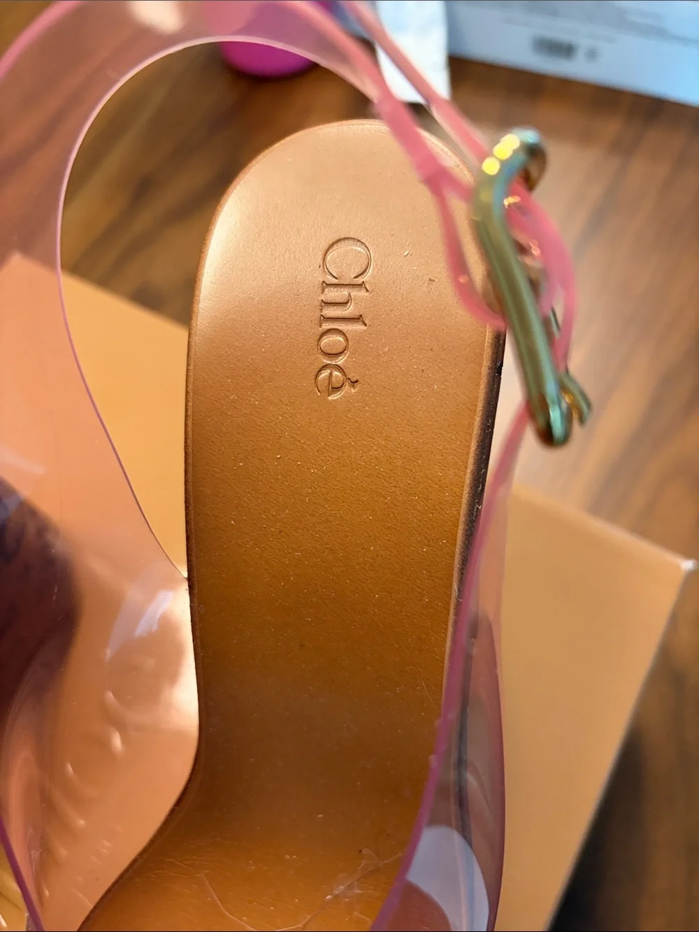 Chloe Transparent Pink Slingback Wedge Sandals with Graffiti-Print Platform